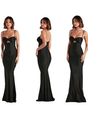 Windsor black sweetheart spaghetti strap cutout front twist mermaid dress Sz M